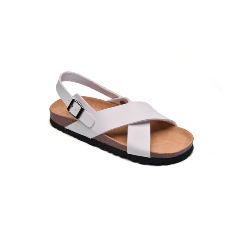 Giày Sandal đế trấu nữ quai chéo trắng