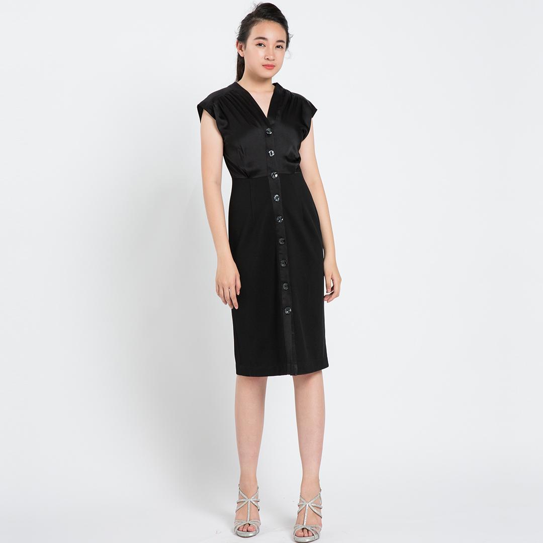 Đầm Ôm Phối Satin Hity DRE084 (Đen Huyền Bí)