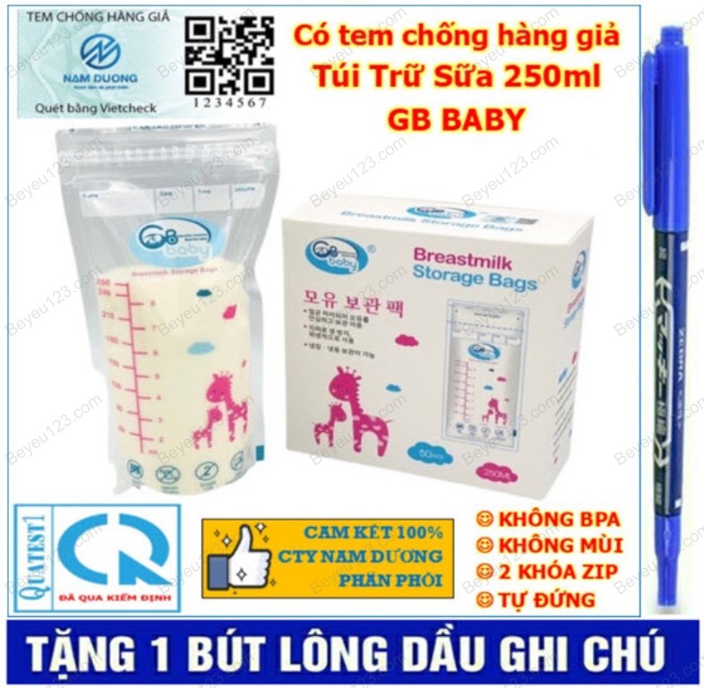 Hộp 50 túi trữ sữa mẹ 250ml GB Baby G50GBB -Tốt & rẻ so với Unimom, Sunmum
