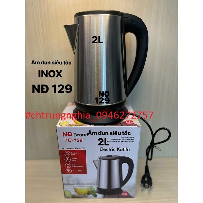 Bình đun nước siêu tốc / ấm đun siêu tốc inox cao cấp 1.8L 2L