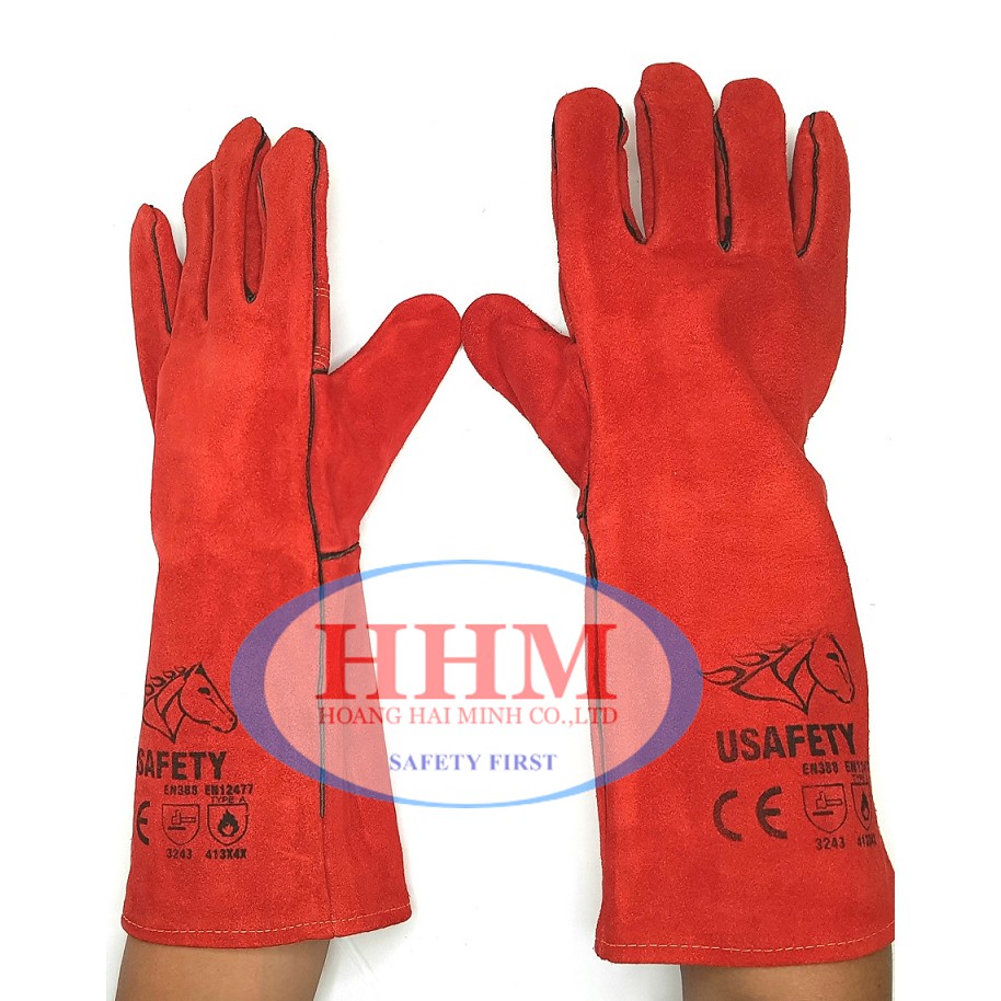 Găng tay da thợ hàn Usafety - màu đỏ