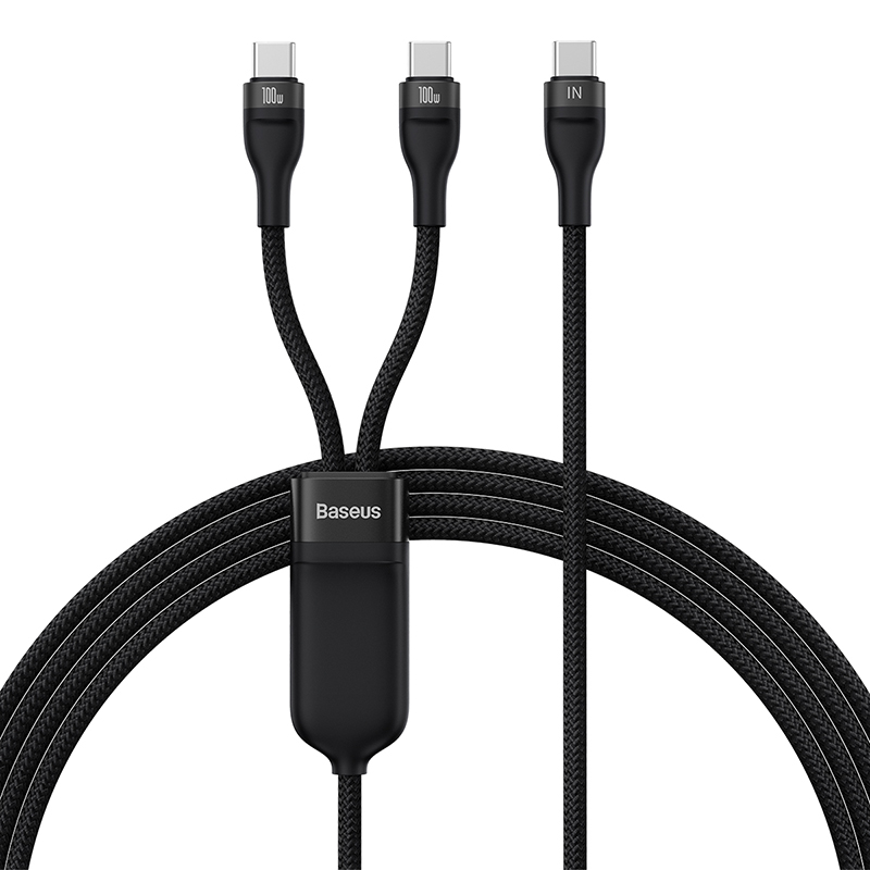Cáp sạc đa năng 2 đầu baseus flash series ⅱ one-for-two fast charging cable type-c to c+c 100w cass060001