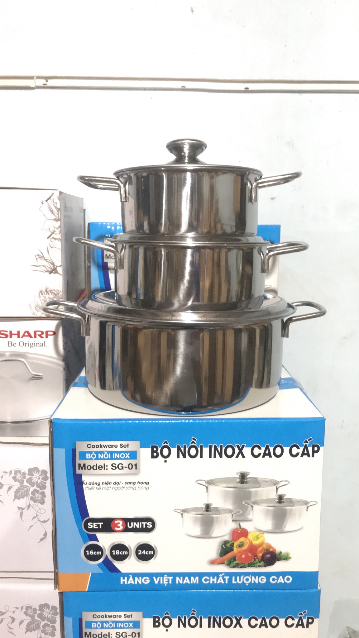 BỘ NỒI INOX 3 CÁI 1 ĐÁY SỬ DỤNG BẾP TỪ