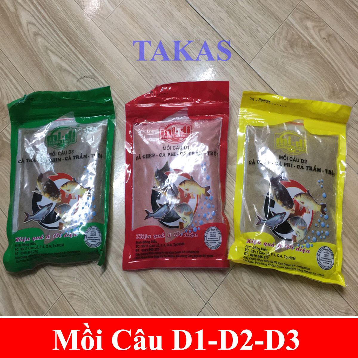 Bộ 3 mồi câu D1, D2, D3 (cá chép, cá phi, cá tra, cá trắm, trôi)-mồi câu d1 d2 d3)