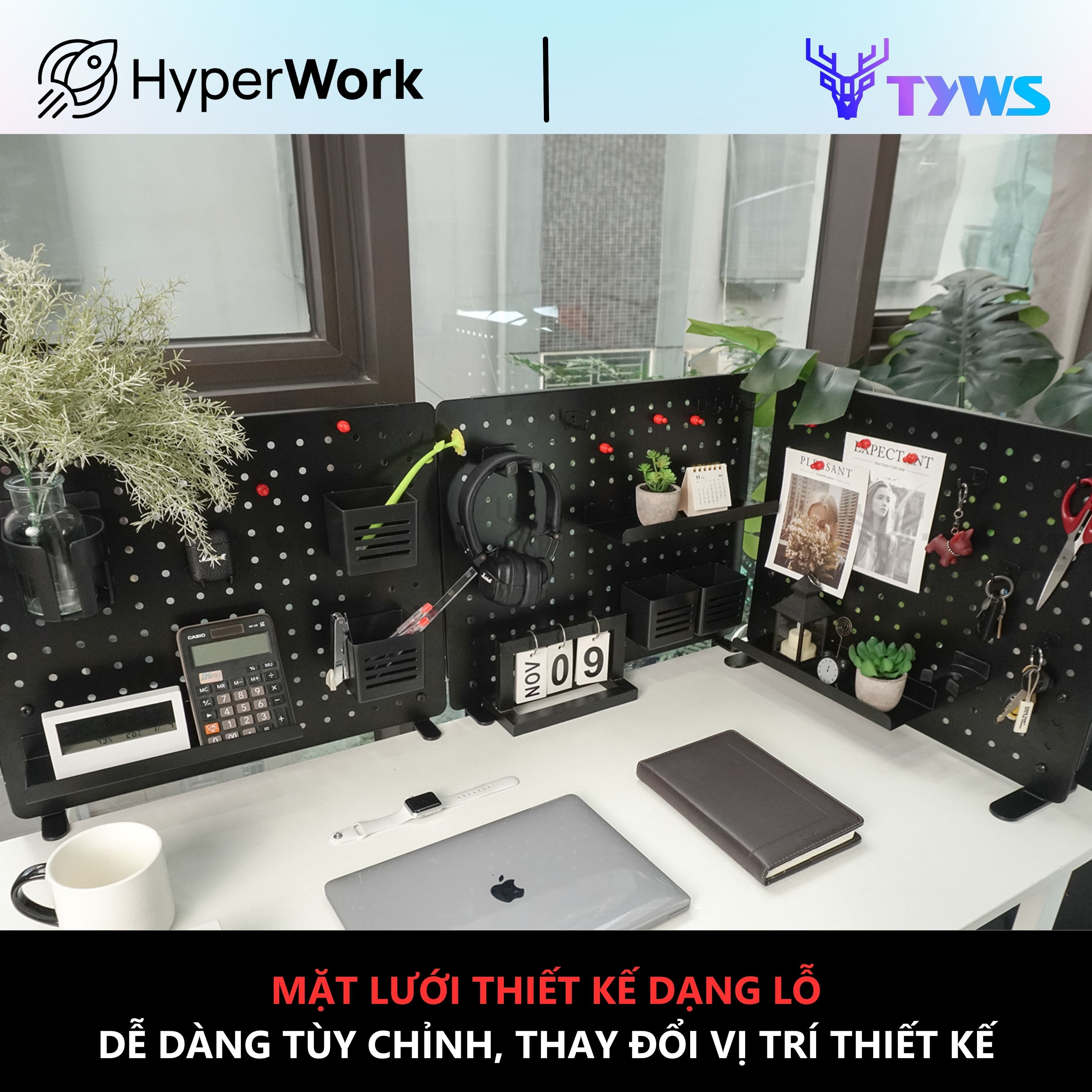 Bảng treo đồ Pegboard HyperWork PG-02 Đen HPW-PG02-Black