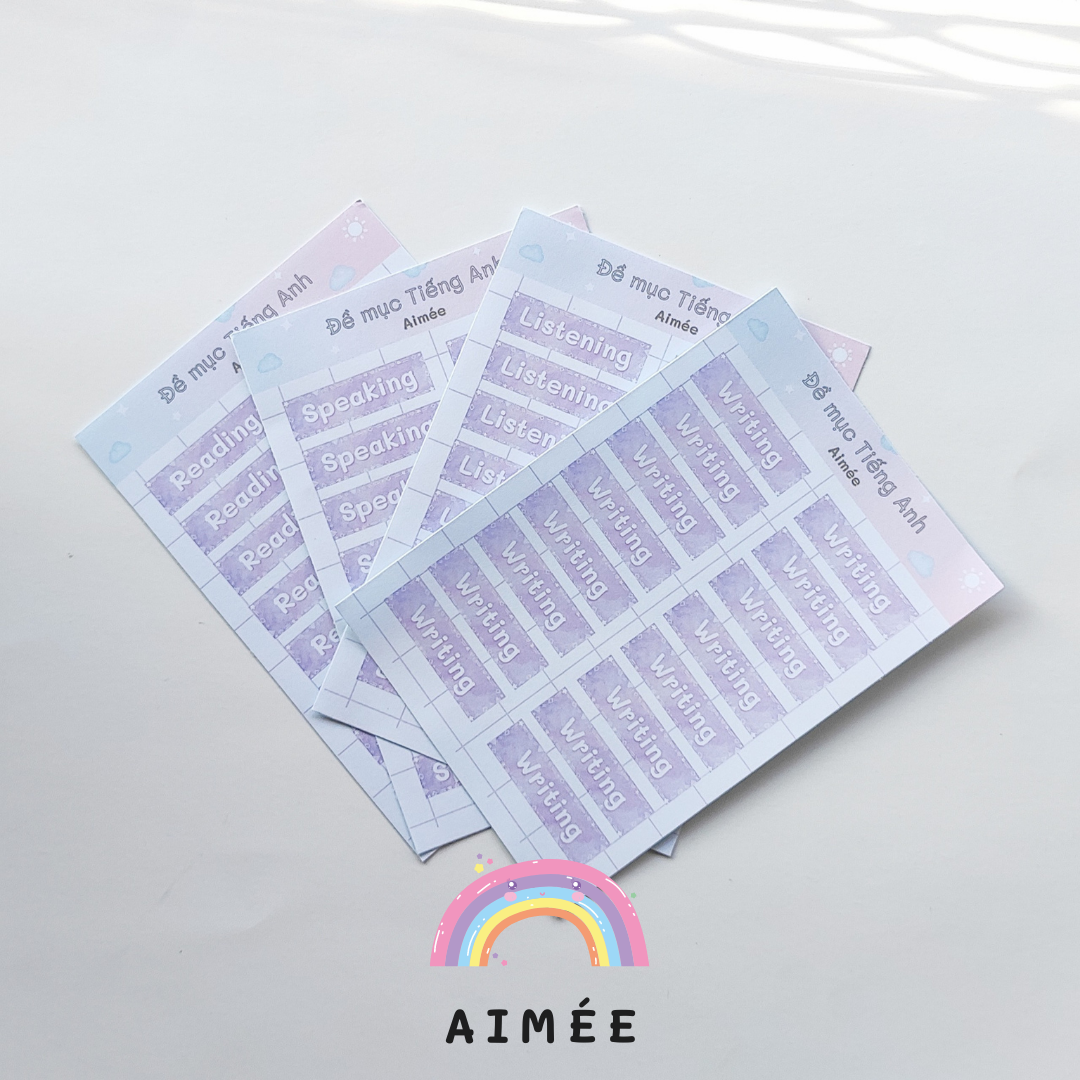 Set 4 Tấm Sticker Đề Mục Tiếng Anh | Aimée