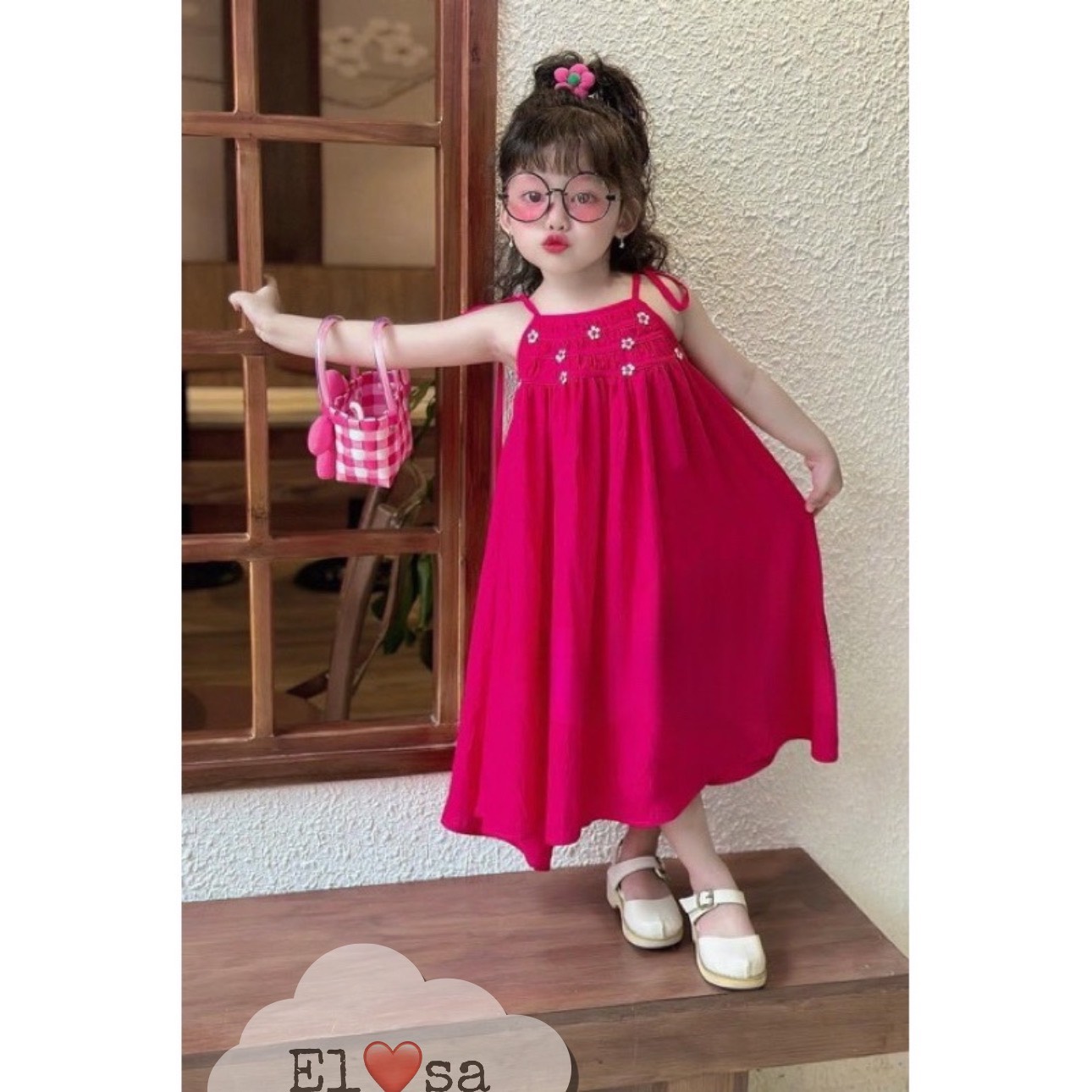 Váy bé gái - Váy maxi 2 dây hoa nổi siêu xinh cho bé gái 1 - 8 Tuổi