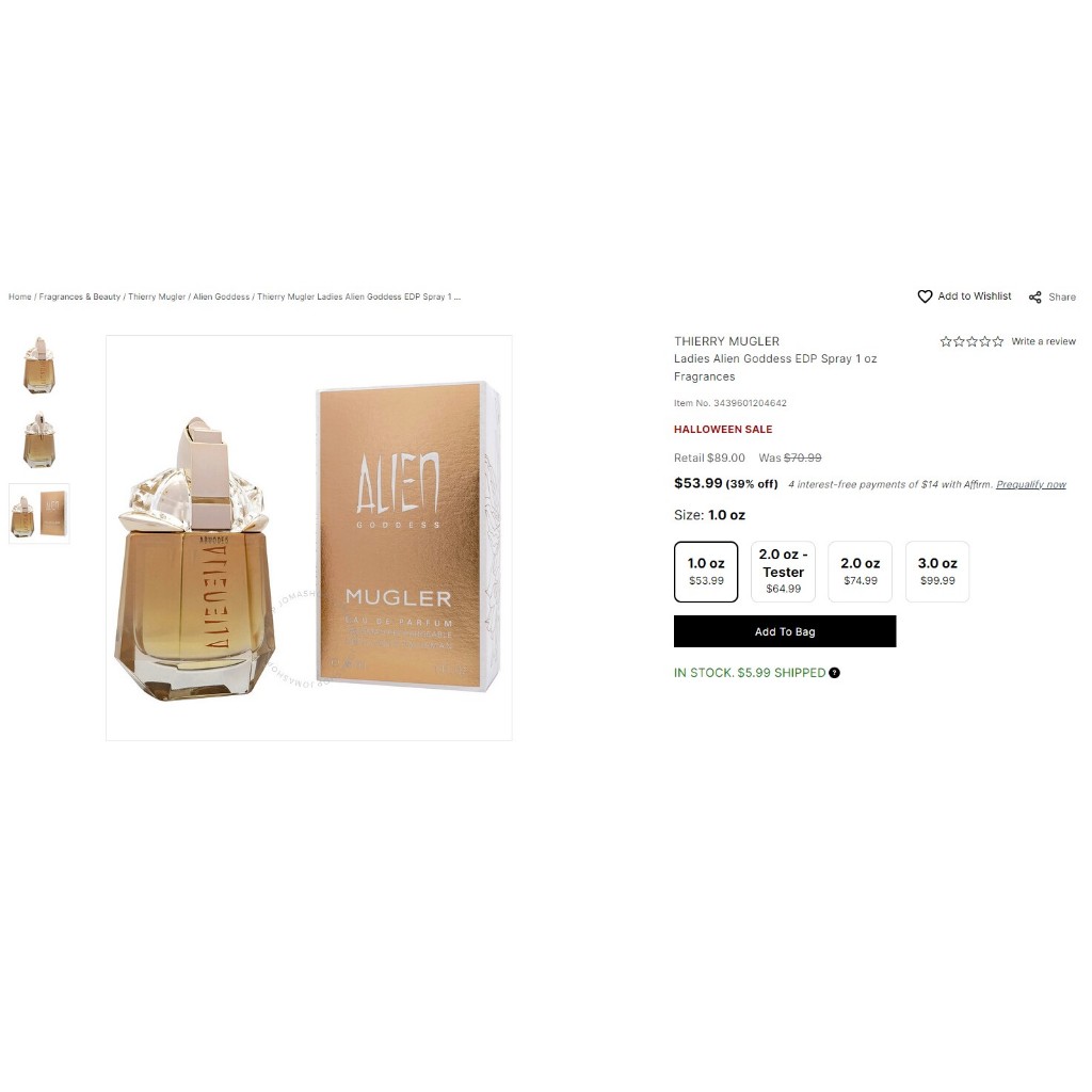 Vial mẫu thử nước hoa Alien Goddness Mugler EDP 1.2ml