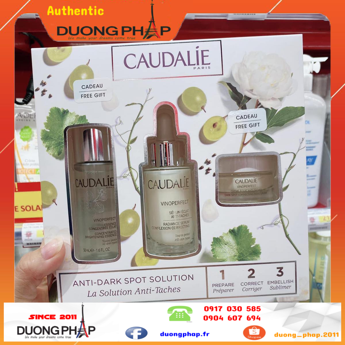 Set dưỡng da giảm thâm nám Caudalie Vinoperfect ( Nước thần + Serum + Kem dưỡng )