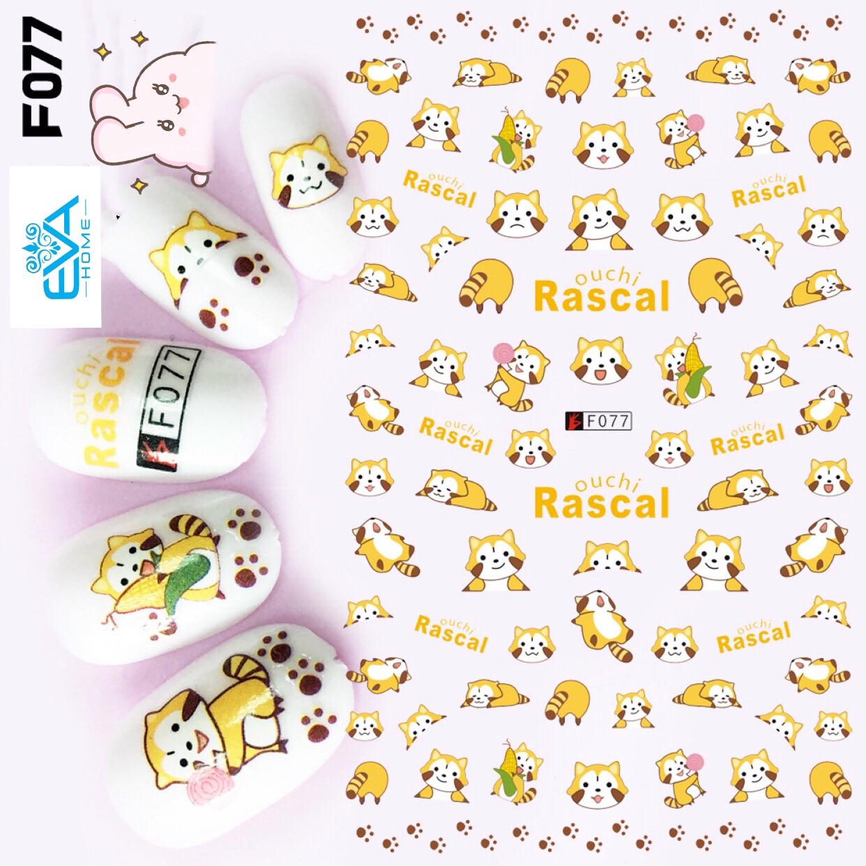 [HCM]Miếng Dán Móng Tay 3D Nail Sticker Hoạt Hình Gấu Mèo Rascal F077