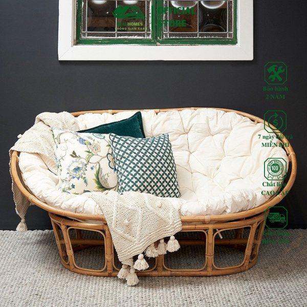 Ghế lười thư giãn mây Papasan Đôi 1M8 phòng ngủ cho bé decor ban công nằm thư giãn, trang trí phòng khách / HealHomes