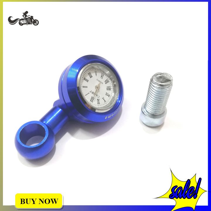 Đồng hồ gắn chân gương xe máy màu xanh dương + tặng kèm ốc chụp chân gương