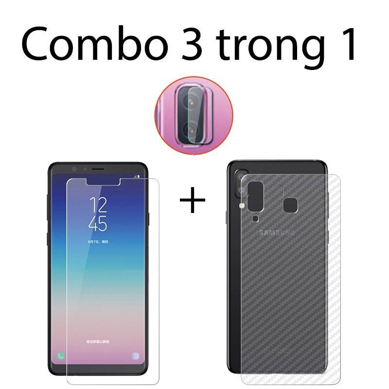 [HCM]Combo cường lực dẻo Samsung A8 Star  2 miếng dán camera và 2 decal carbon