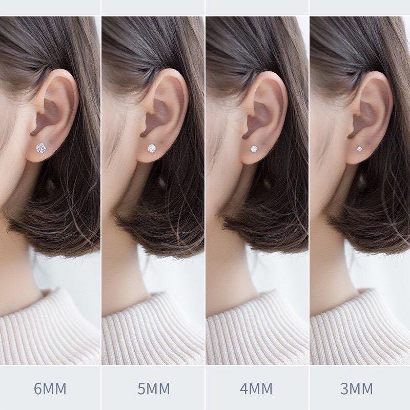 1 chiếc nụ tai bạc đá trắng cỡ 4mm