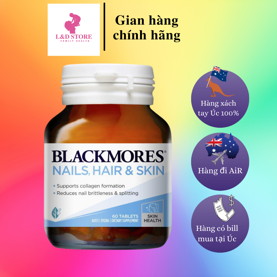 Bill ÚcBlackmores Nails Hair & Skin 60 Tablets - Viên uống đẹp Da, Móng,