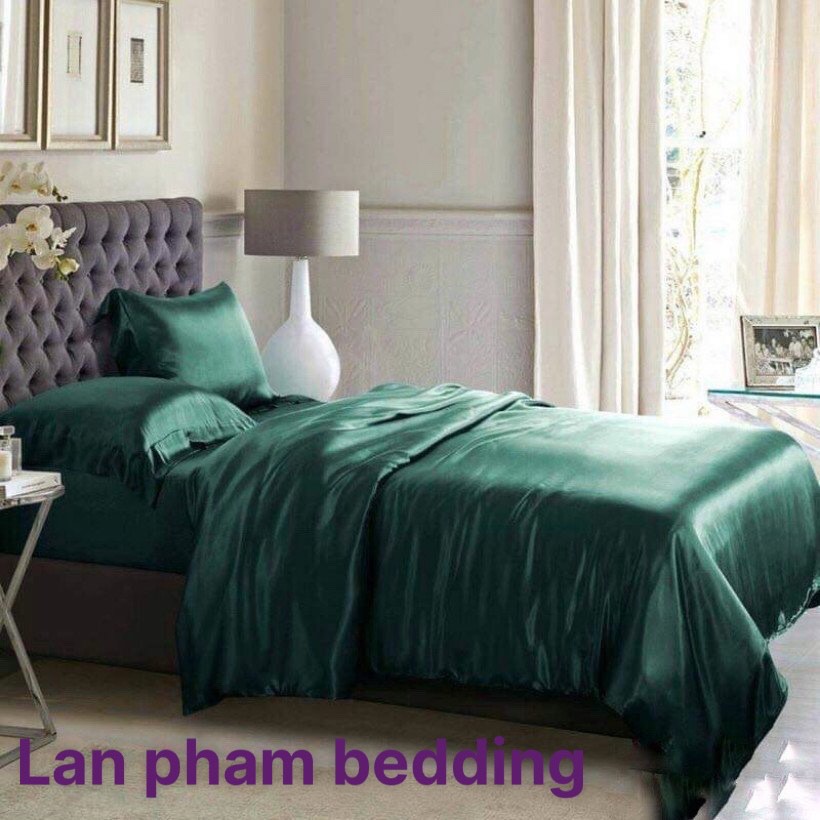 ( Lụa Loại 1) Ga - Drap Giường Lẻ Phi Lụa Lan Pham Bedding - Màu Xanh Lá Cây