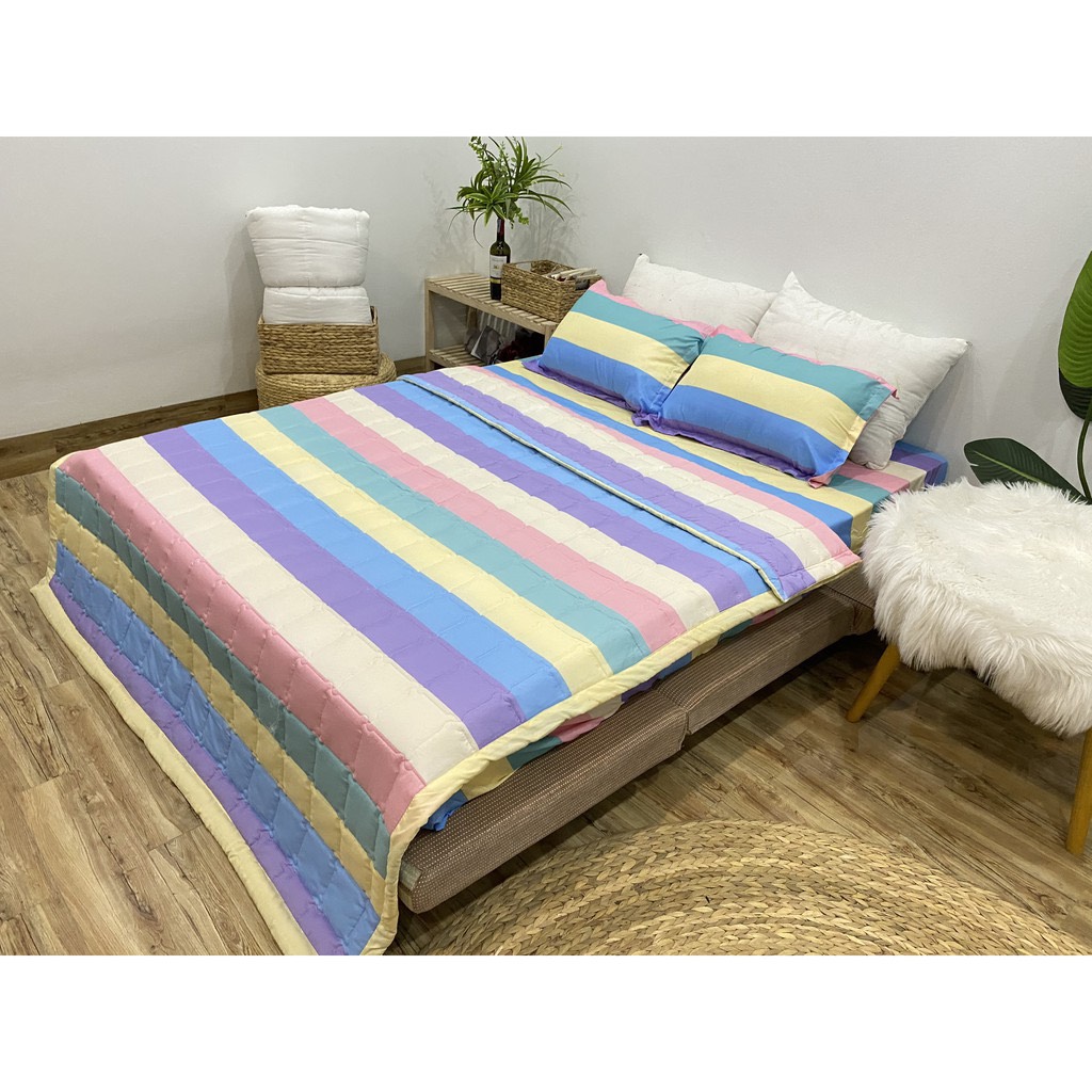 Bộ Chăn Ga Gối Hè Thu 5 Món (Gồm 1 Chăn hè chần bông+ 1 Ga bo chun+ 2 Vỏ gối nằm+1 Vỏ gối ôm)