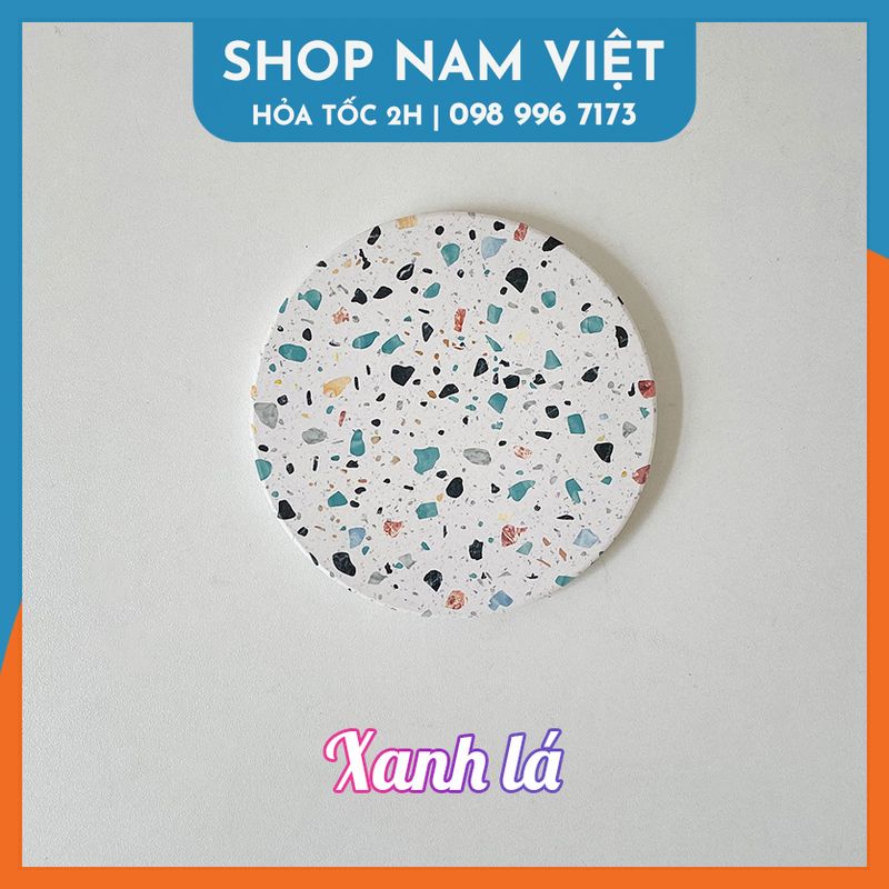 Miếng lót ly họa tiết terrazzo, đế lót đá xốp diatomite siêu thấm hút