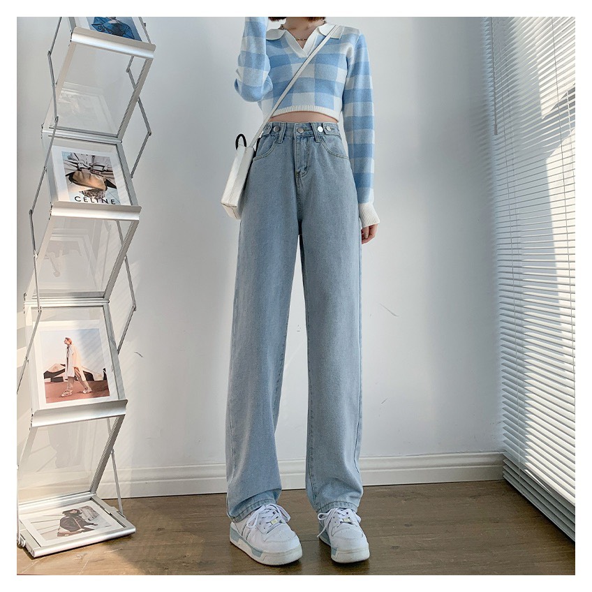 Quần jean nữ cạp cao ống rộng, quần jean chỉnh cạp phong cách Ulzzang_j16