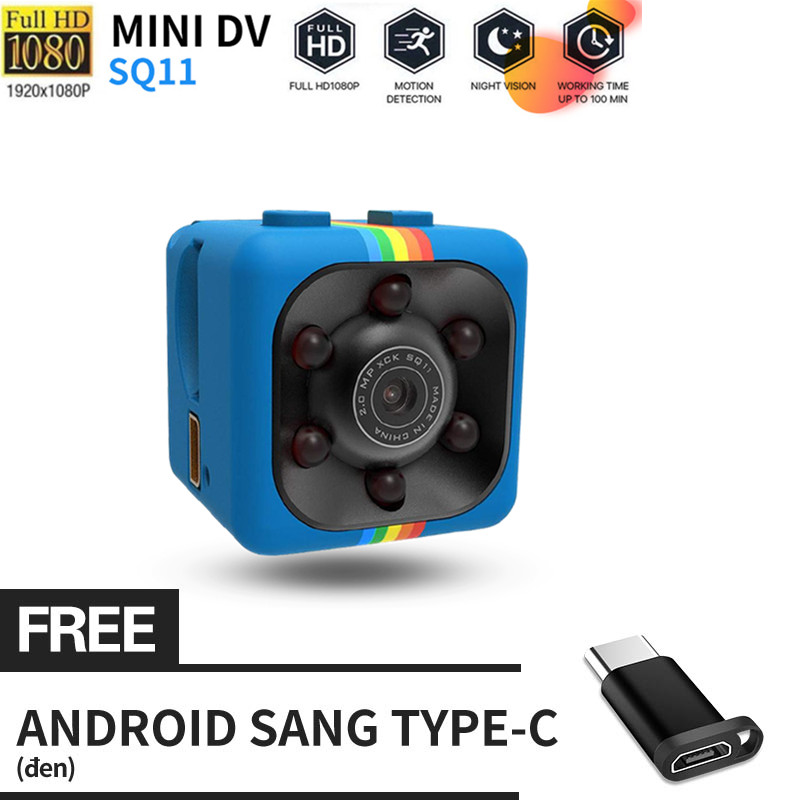 Mini Camera 1080P hành trình độ phân giải dành cho xe hơi có hỗ trợ tầm nhìn ban đêm SQ11 Máy ảnh mini Với Bộ chuyển đổi Type-C sang Micro miễn phí