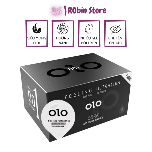 Bao cao su 0.01 OLO đen, siêu mỏng 0.01mm, hương vani, hộp10 bcs - ROBIN STORE