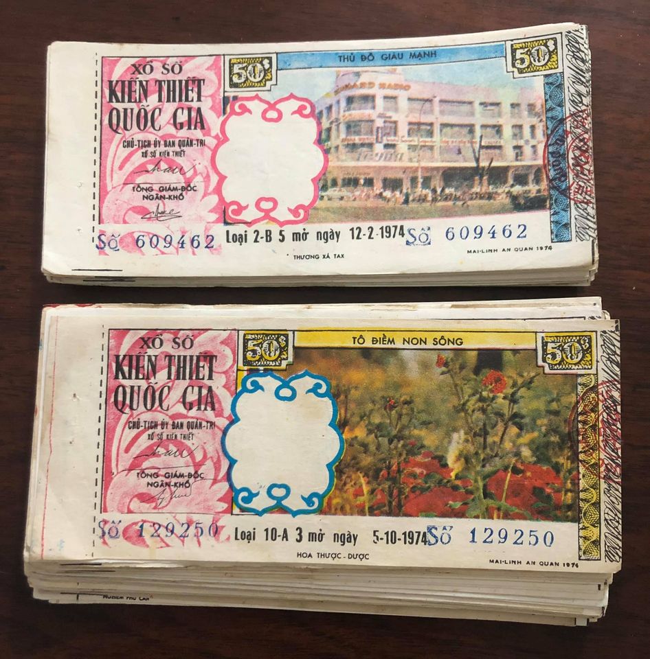 Tờ vé số VNCH phát hành 1974, vật phẩm sưu tầm
