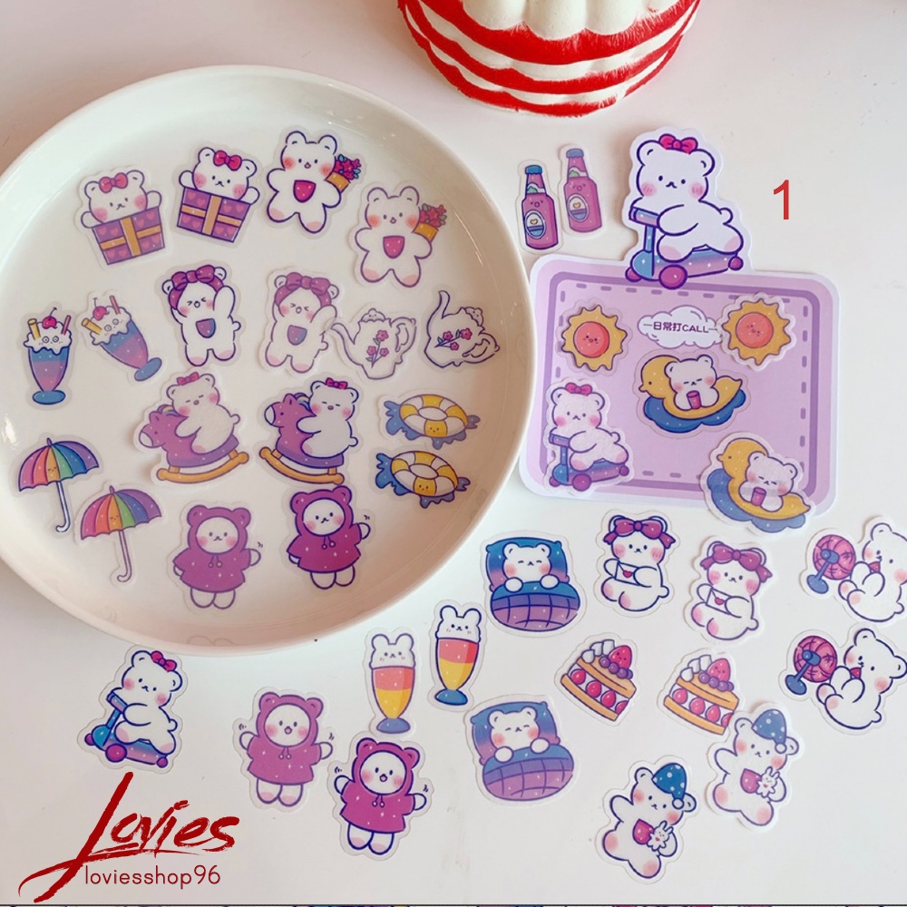 [4 Mẫu] Bộ 40 Miếng Dán Sticker Hình Gấu Kute