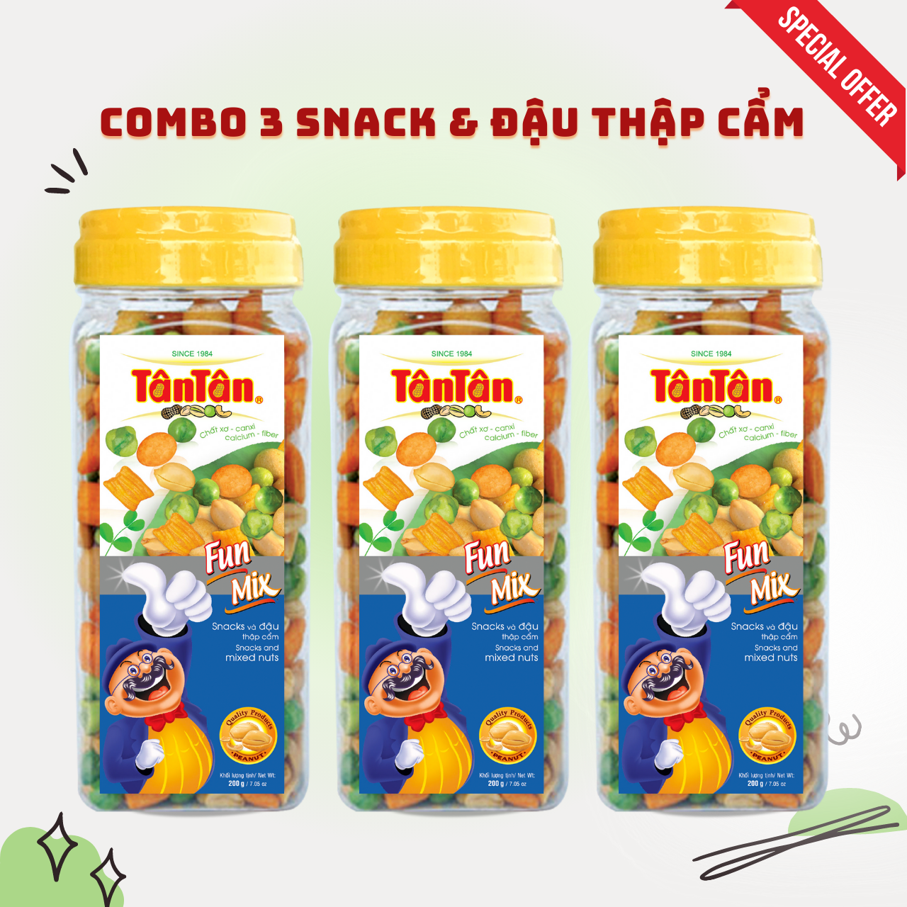 [Giá Sốc] Snack và Đậu Thập Cẩm Tân Tân 200g - Combo 3 Hũ