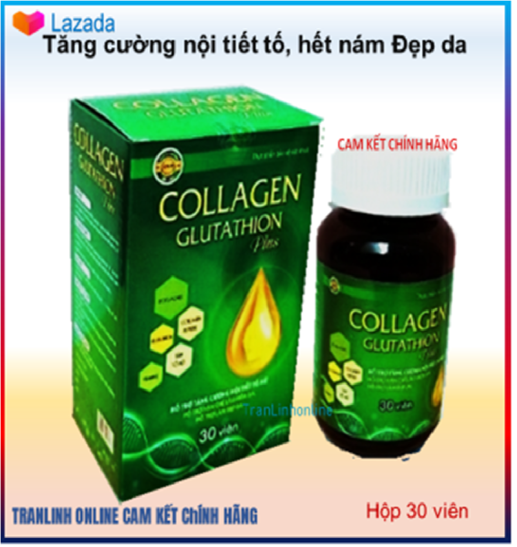 Viên Uống Trắng Da Collagen Glutathion Plus - thành phần sâm tố nữ 300mg, Isoflavons200mg Giúp tăng cường nội tiết tố, hết nám, sạm da, đẹp da, Trần linh online – Hộp 30 viên
