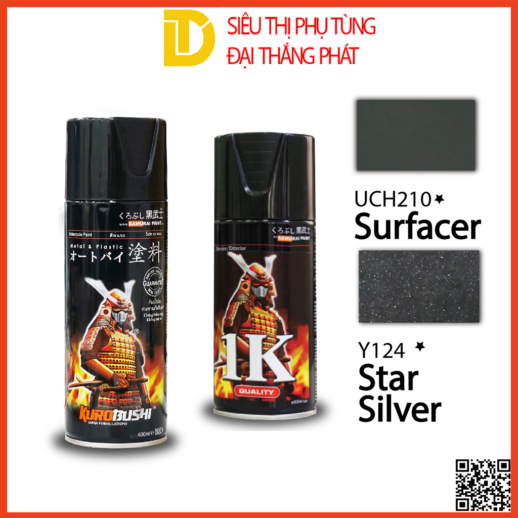 Sơn Samurai sơn xịt xe máy đủ loại màu Y124* BẠC LẤP LÁNH