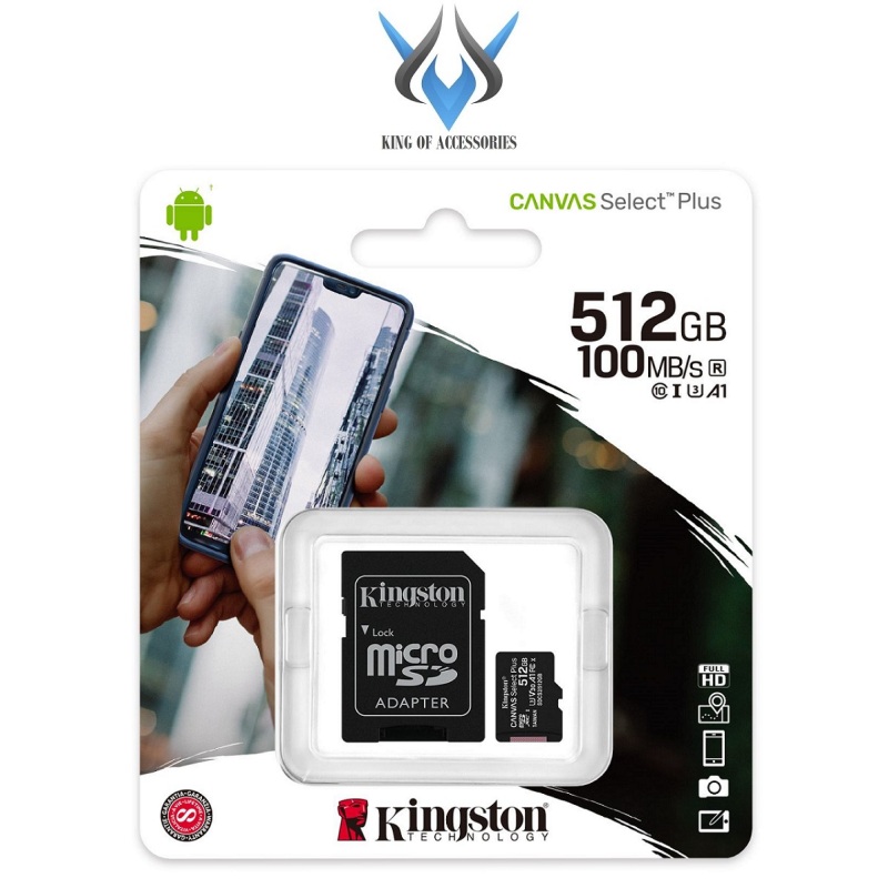 Thẻ nhớ microSDXC Kingston Canvas Select Plus 512GB U3 V30 A1 R100MB/s W85MB/s (Đen) - Kèm Adapter - Phụ Kiện 1986