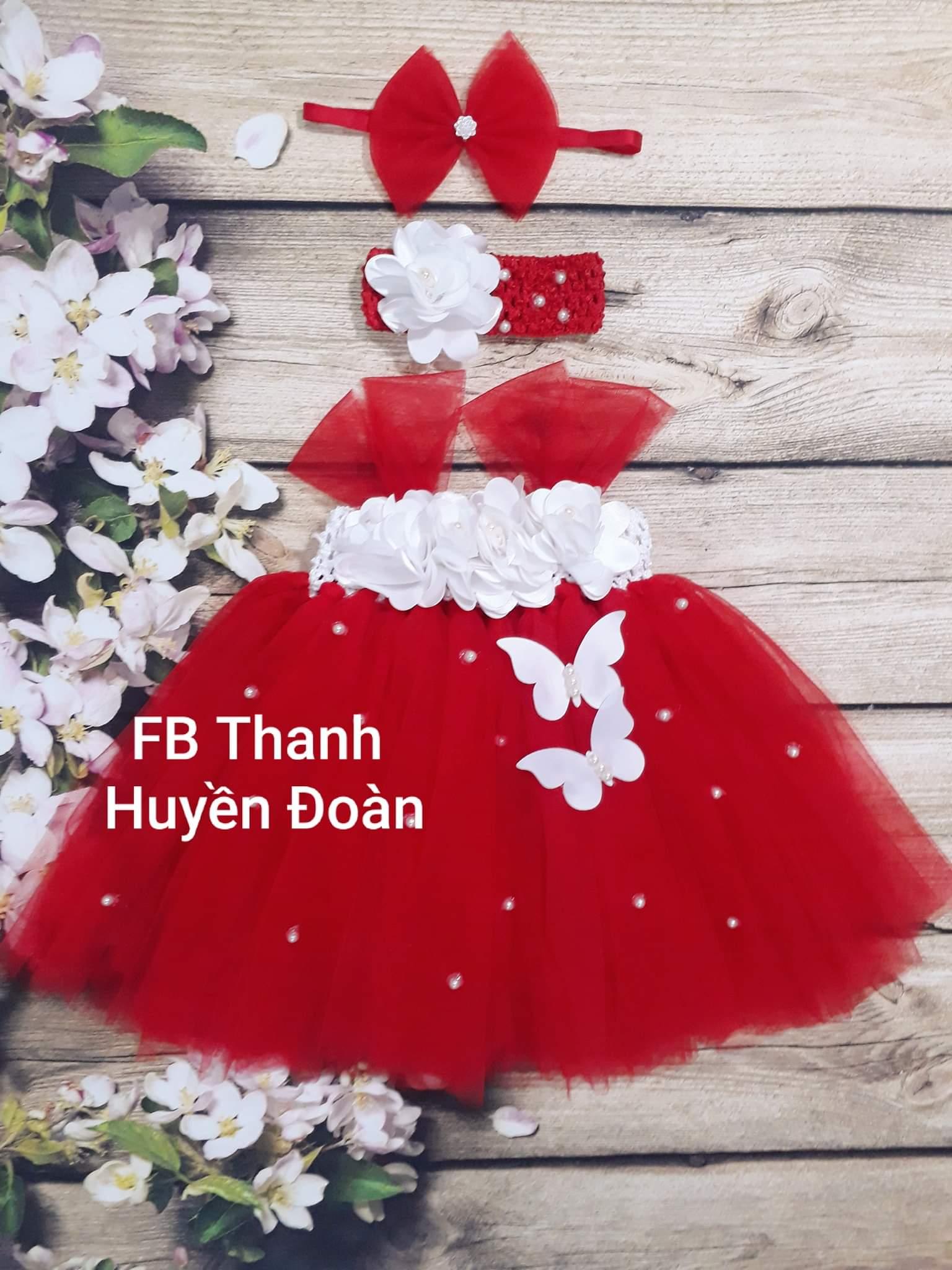Váy Tutu công chúa Màu đỏ- hoa trắng to
