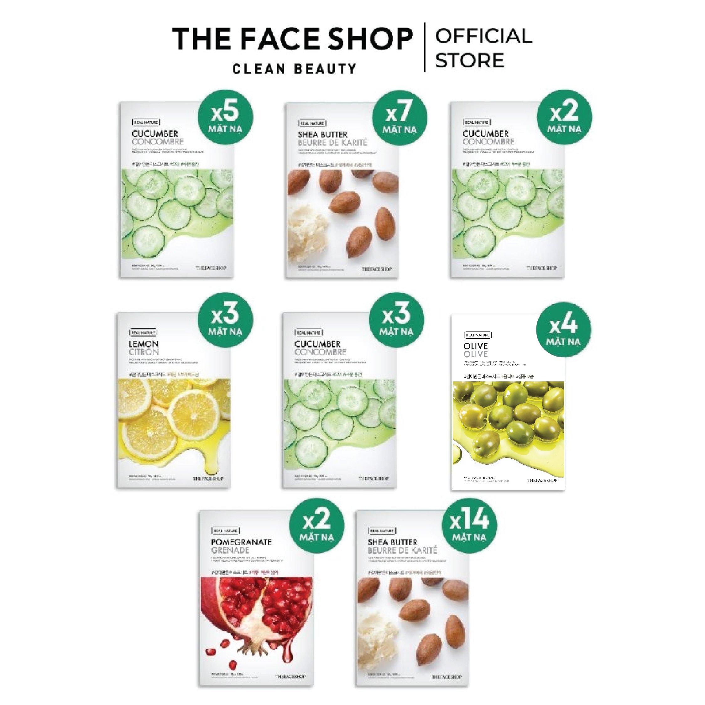 Combo 40 mặt nạ real nature dưỡng da the face shop 20g
