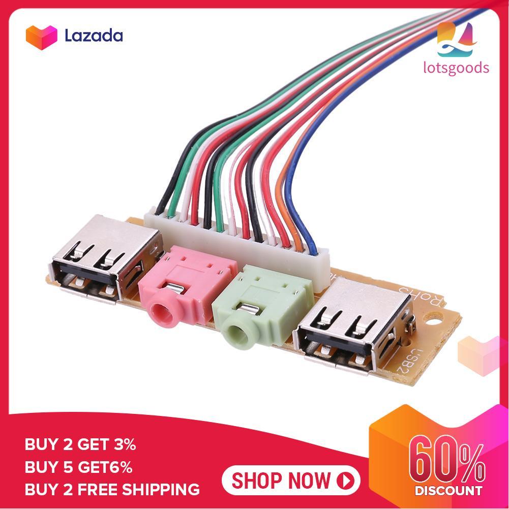 [miễn phí vận chuyển] {lotsgoods}2 USB 2.0 Ports PC Computer Case Front Panel USB Audio Port Mic Earphone Cable - intl