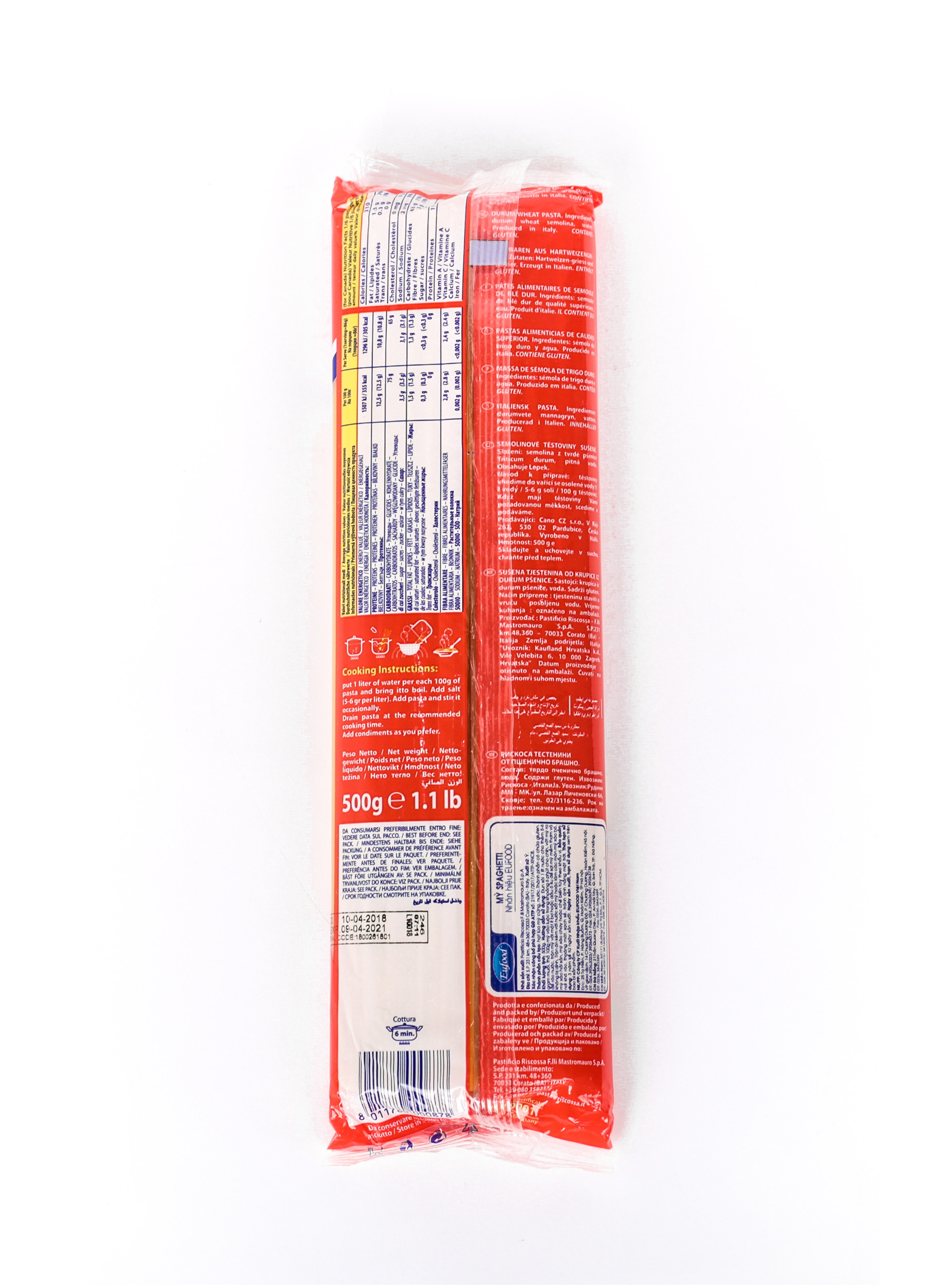 Mì Ý Spaghetti EUFOOD RED Italia, gói 500gr