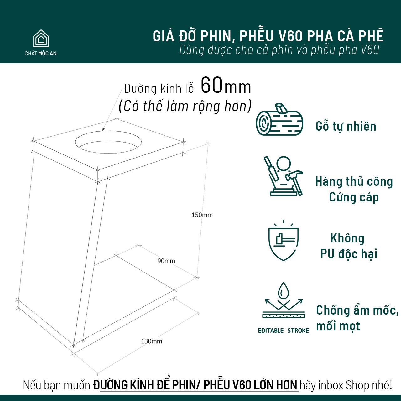 Giá Đỡ Phin Cà Phê Trung Nguyên, Giá Pha Cà Phê Bằng Gỗ Tự Nhiên, Giá Đỡ Phễu V60 Kiểu Pour Over