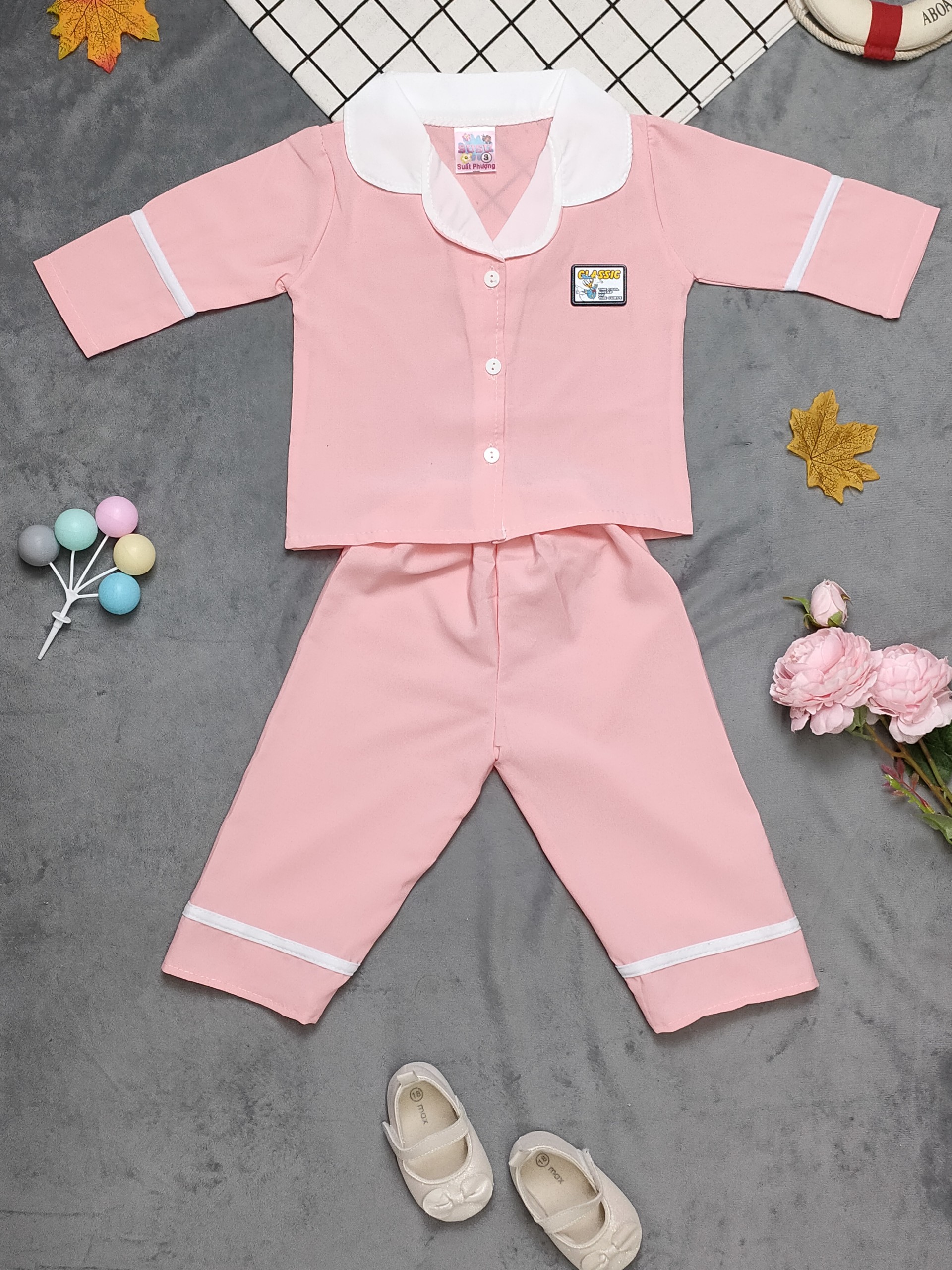 Bộ Pijama Tay Dài Màu Bé (6-14kg)