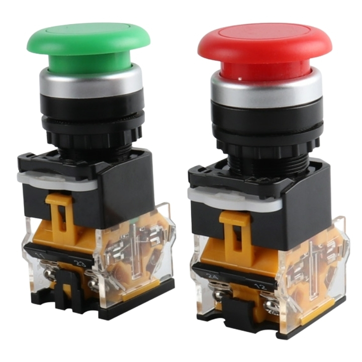 Công tắc nhấn đề LA38-11M phi 22mm đầu nấm dù màu xanh, màu đỏ