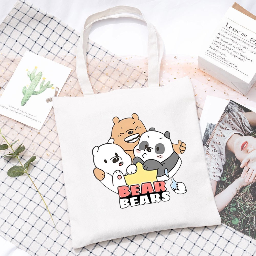 Túi tote vải canvas gấu bear cute đi học đi chơi dễ thương có khóa kéo mtt0302