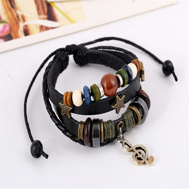 Leather bracelets mix beads beaded retro style