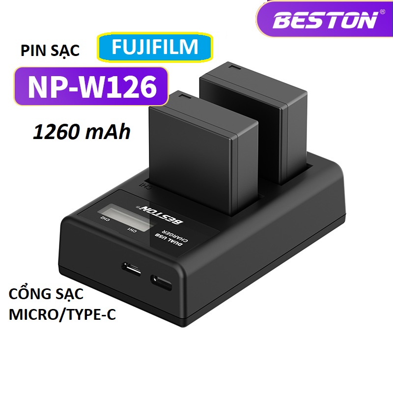 Bộ Pin NP-W126 1260mAh + Sạc Beston Dùng Cho Máy Ảnh Fujifilm X-T20 X-T10 X