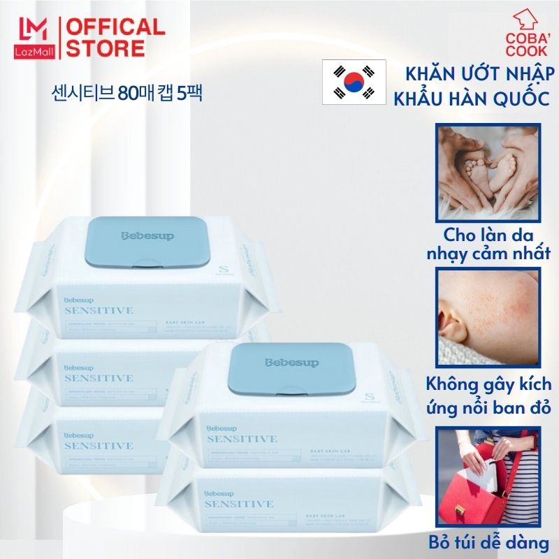 Combo 5 gói khăn giấy ướt đa năng cho bé sơ sinh- Sensitive80