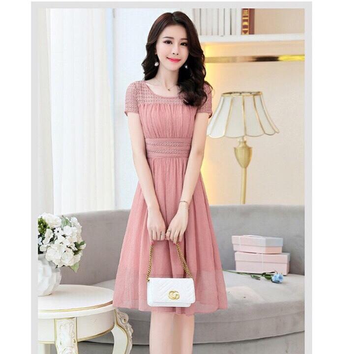 Đầm voan lụa phối ren bao đẹp hn0719