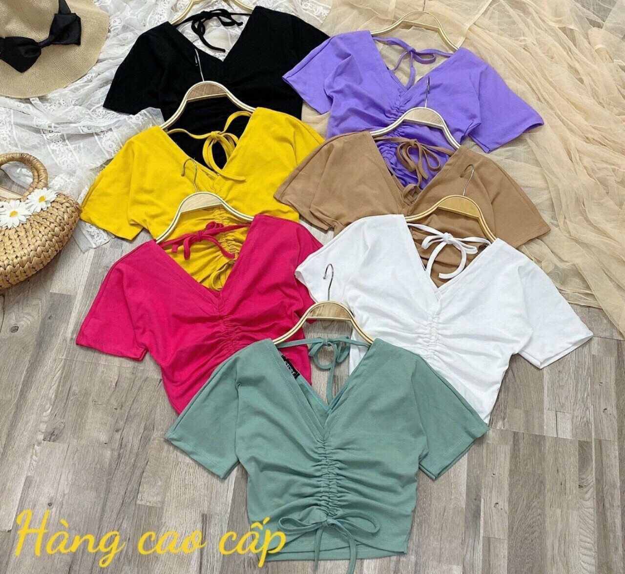 Áo thun kiểu croptop ngang rút dây form 45 kg áo thun croptop áo thun hở lưng sexy