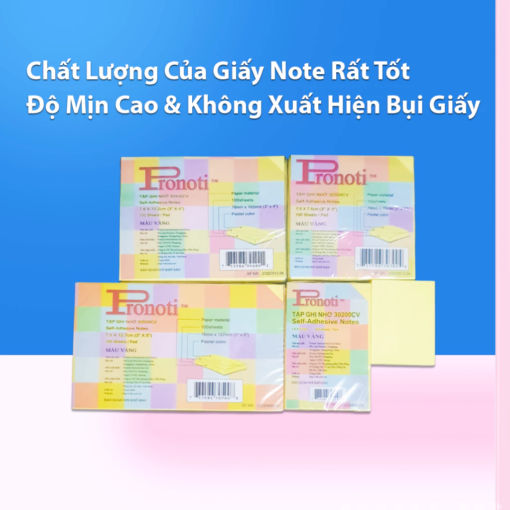 Giấy Note Vàng PRONOTI, Giấy Ghi Chú Nhiều Size, Ghi Chú Thông Tin Nhanh Chống Tiện Lợi