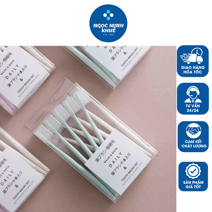 Bàn chải đánh răng , set 10 bàn chải muji nhật bản , combo 10 cây chải răng lúa mạch , đầu lông mềm mại , dùng cho cả gia đình hàng ngày