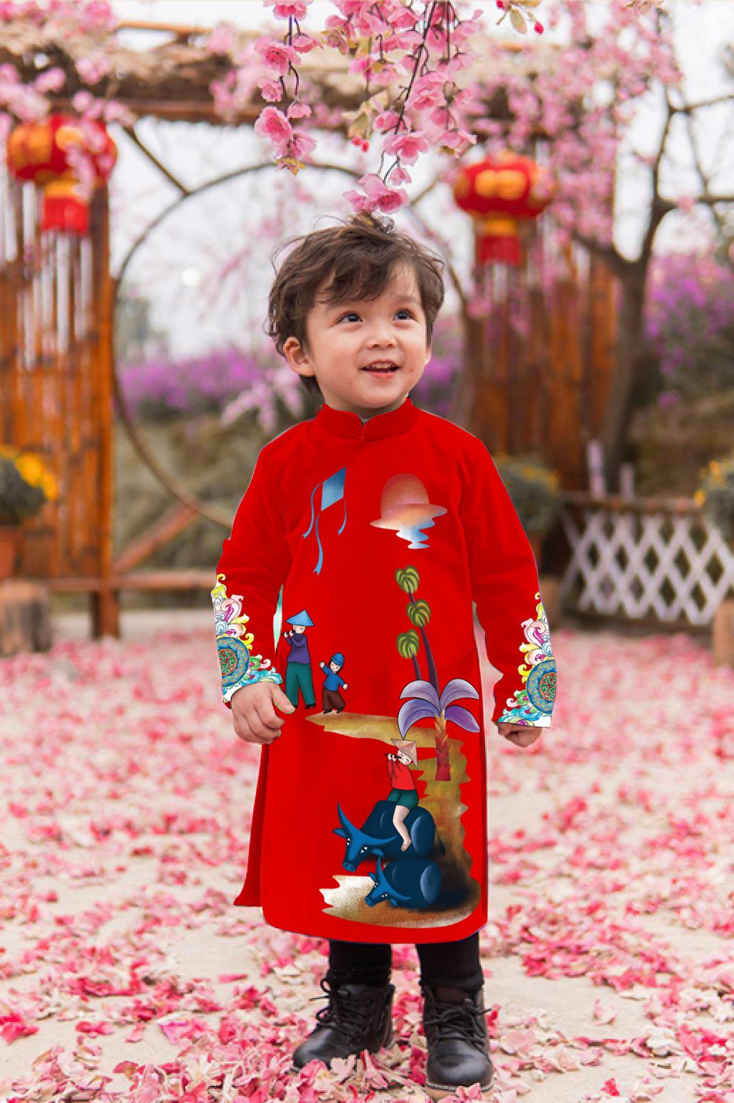 AO DAI CACH TAN HINH TRAU LANG QUE