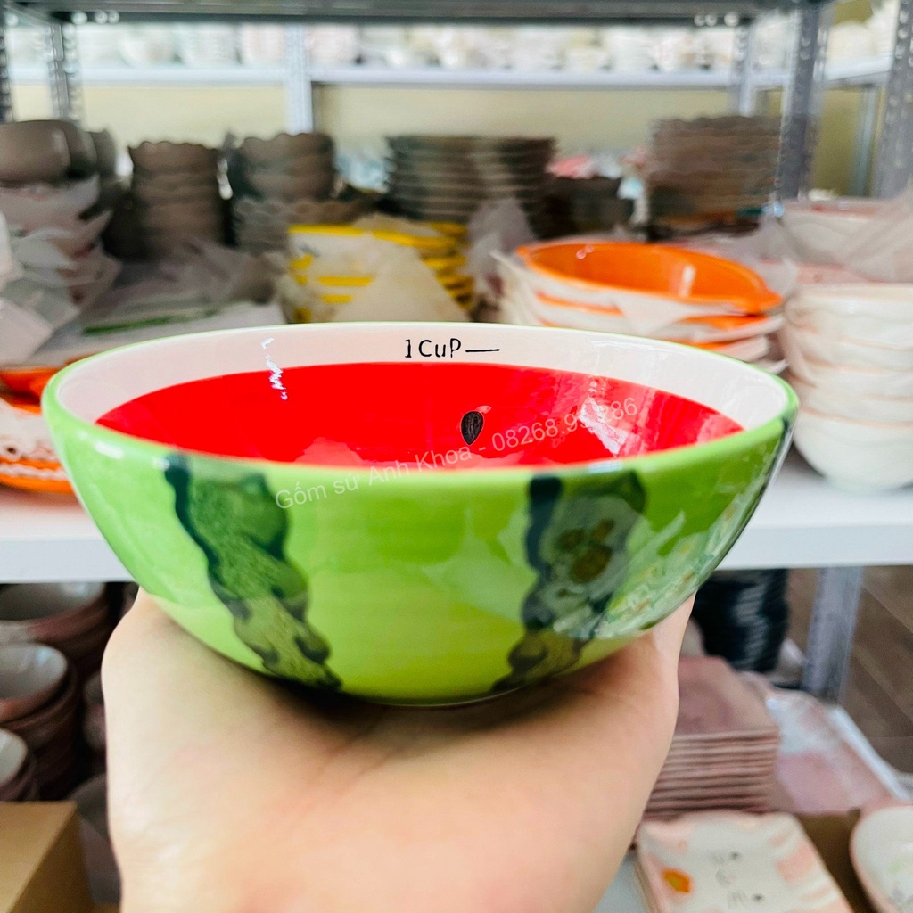 Bát đĩa gốm sứ decor, bát ăn cơm, bát ăn chè, chén dĩa dễ thương bộ bát đĩa sét bát đĩa dưa hấu 13 món gomsudecor21