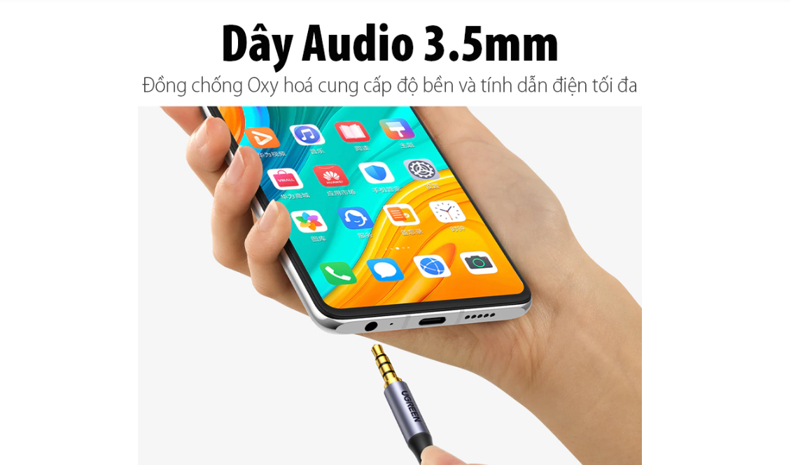 Cáp Audio 3.5mm (M/M) Ugreen ( 1m 10648 , 1.5m 20497 , 2m 20782 , 3m 20785 ) hỗ trợ Mic Chính Hãng