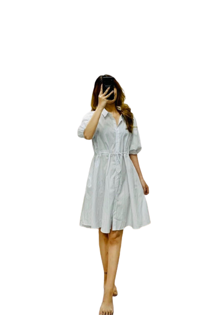 Đầm sơ mi tay phồng